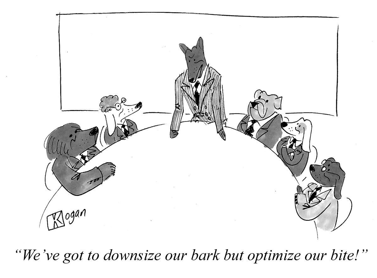Cartoon about dogs in the board room.