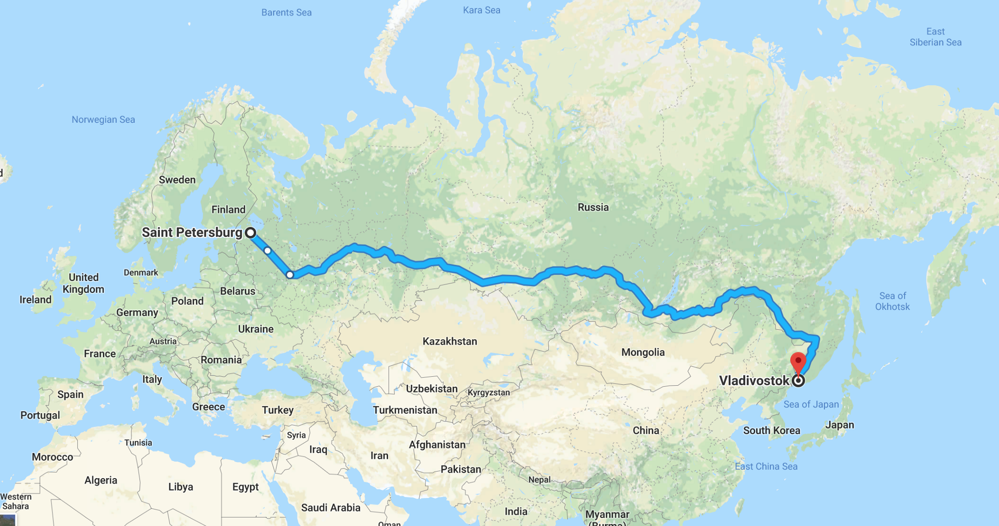 Map of my trip through Russia