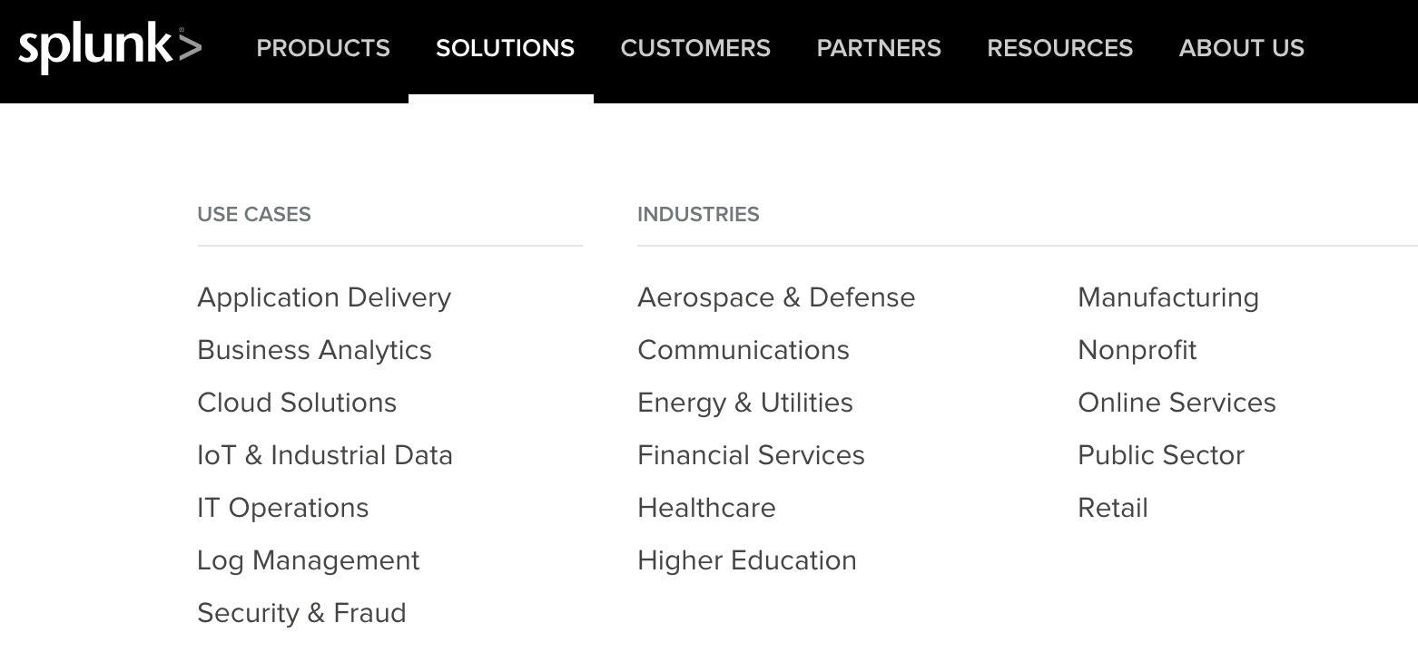 Example of SEO Solution Pages by Splunk